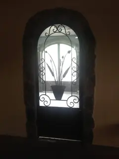 Puerta de reja a contraluz.